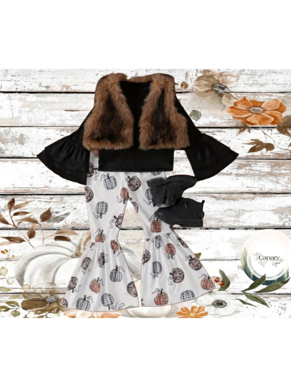 Fall, Thanksgiving, Two Piece Set, Girls size 5, brown white black, pumpkins